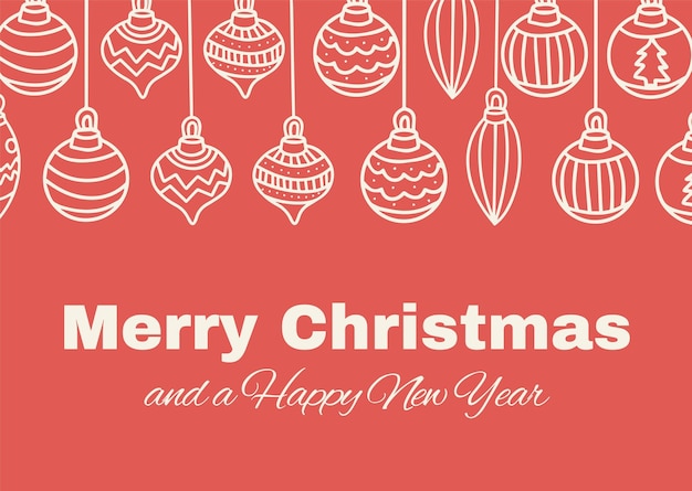 Feliz tarjeta de Navidad ilustrada con simple fondo rojo