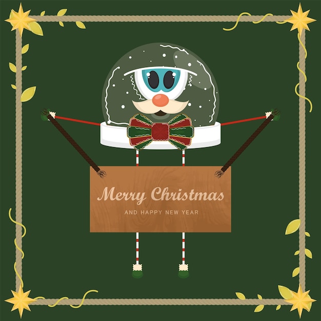 Feliz tarjeta de Navidad Navidad bola de cristal vector de dibujos animados