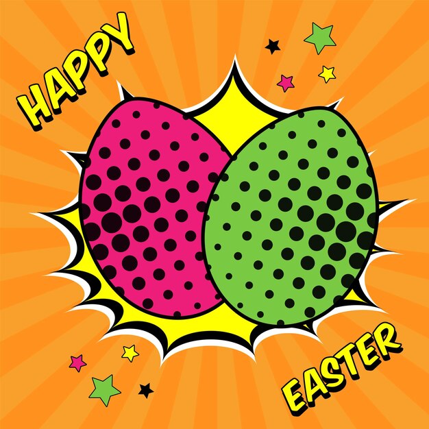 Feliz tarjeta de Pascua al estilo del arte pop.
