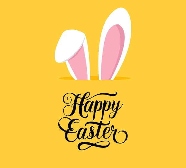 Feliz tarjeta de Pascua amarilla y orejas de conejo