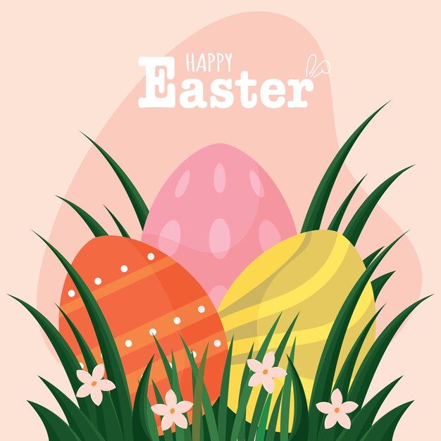 Vector feliz tarjeta de pascua decorados huevos de pascua vector