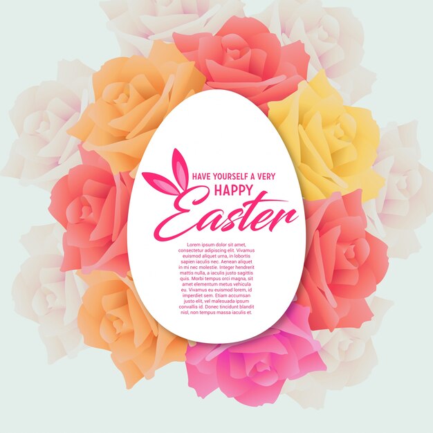 Feliz tarjeta de Pascua con huevo y flores diseño vectorial