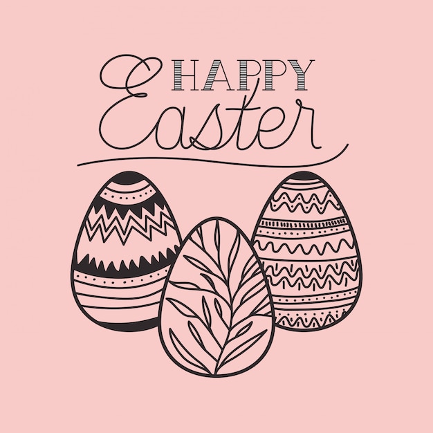 Feliz tarjeta de pascua con huevos pintados
