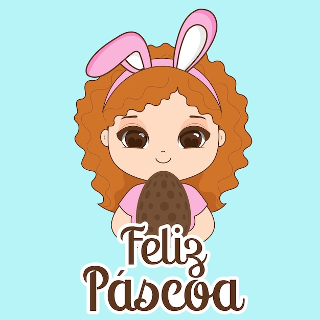 Feliz tarjeta de Pascua para la mascota de Kawaii, Vector.