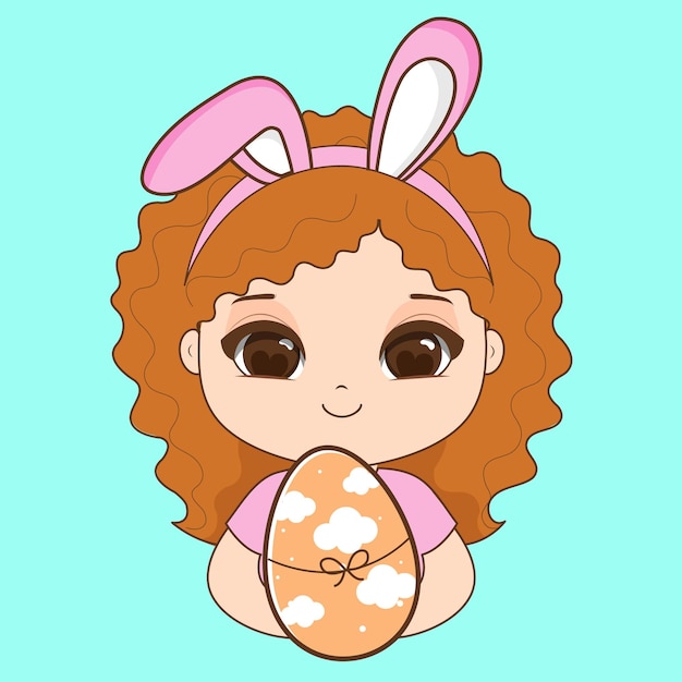 Feliz tarjeta de Pascua para la mascota de Kawaii, Vector.