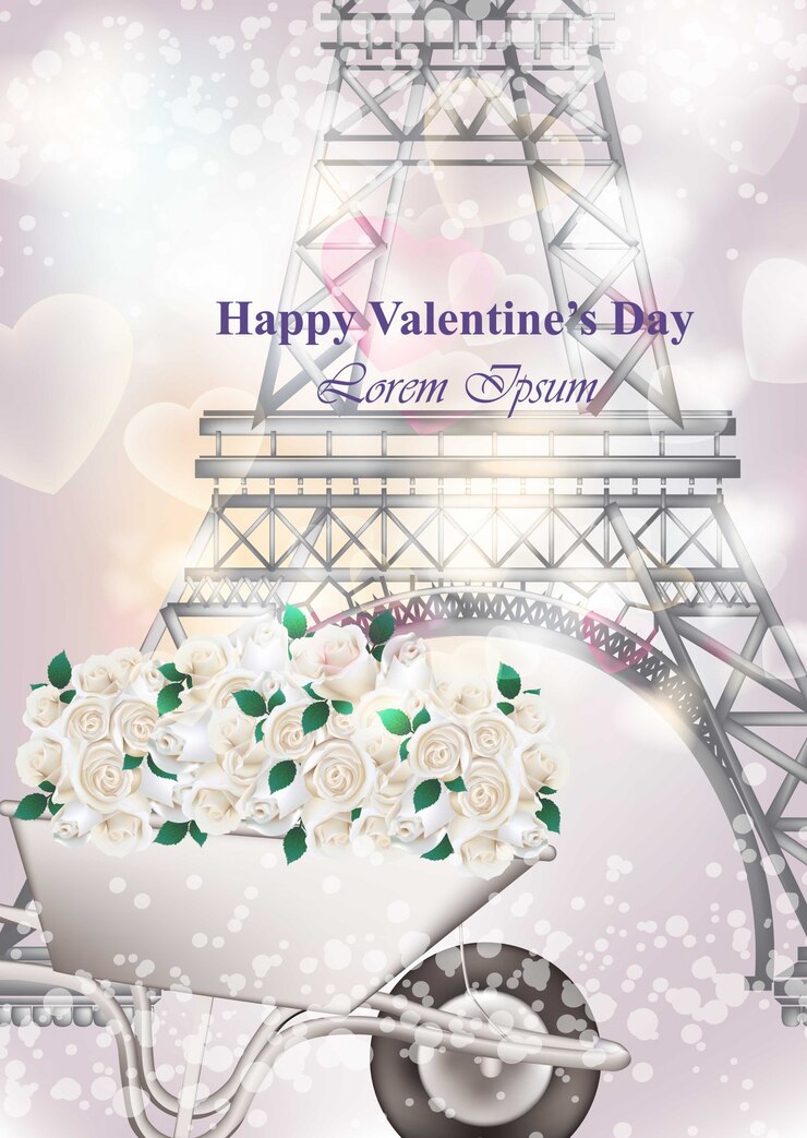 Vector feliz tarjeta de san valentín con la torre eiffel