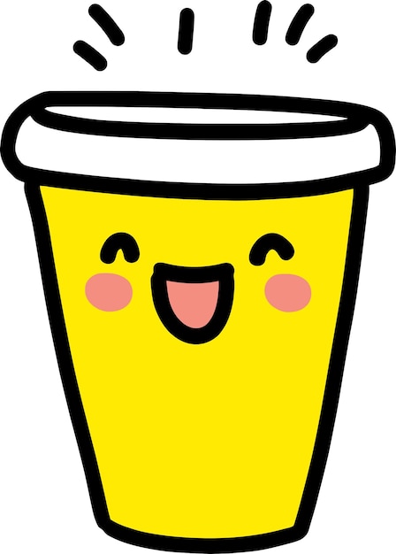 Feliz taza de café amarilla con cara alegre y mejillas ruborizadas