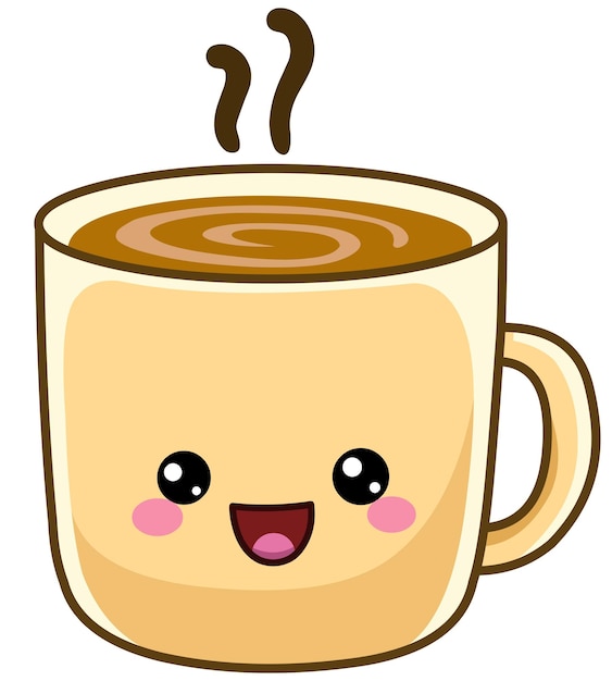 Feliz taza de café caliente al estilo Kawaii