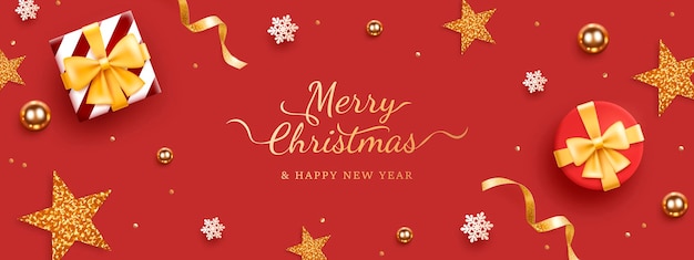 Feliz telón de fondo de Navidad con decoración realista