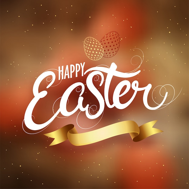 Feliz texto de Pascua con huevos de oro y cinta