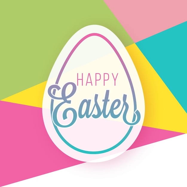 Feliz texto de Pascua sobre un marco o tarjeta en forma de huevo sobre un fondo abstracto colorido