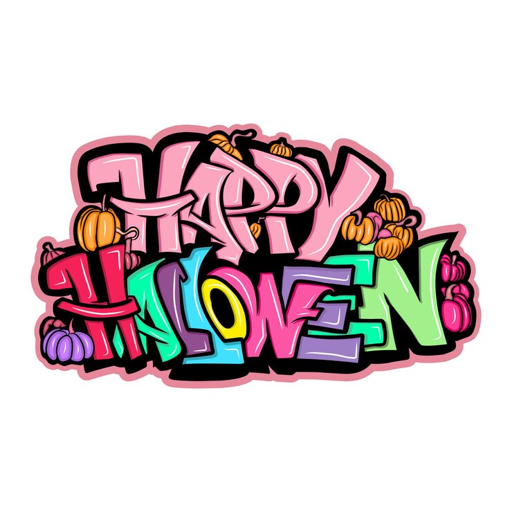 Vector feliz tipografía de halloween etiqueta de graffiti