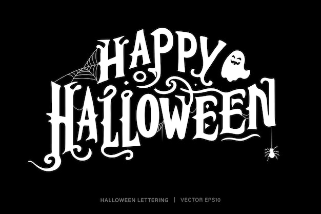 Feliz tipografía de Halloween letras de texto en diseño vectorial de fondo negro oscuro