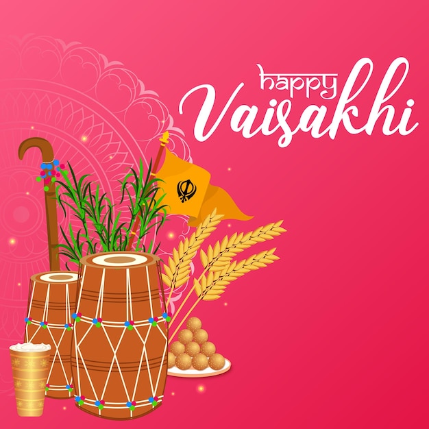 Feliz Vaisakhi Punjabi Festival Celebración Fondo Vector Imagen