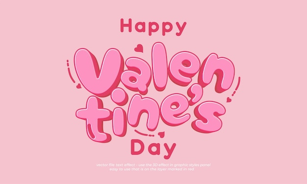 feliz valentín texto 3d niños diseño de efectos de dibujos animados
