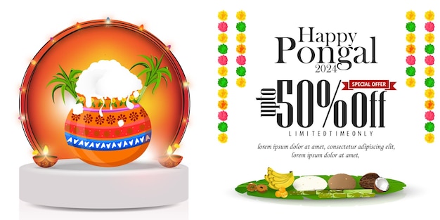 Feliz venta de vacaciones de Pongal Banner Diseño de plantilla Ilustración vectorial
