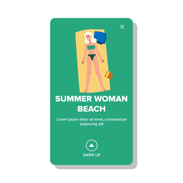 feliz verano mujer playa vector niña viajar vacaciones mujer joven relajarse feliz verano mujer playa web plano dibujos animados ilustración