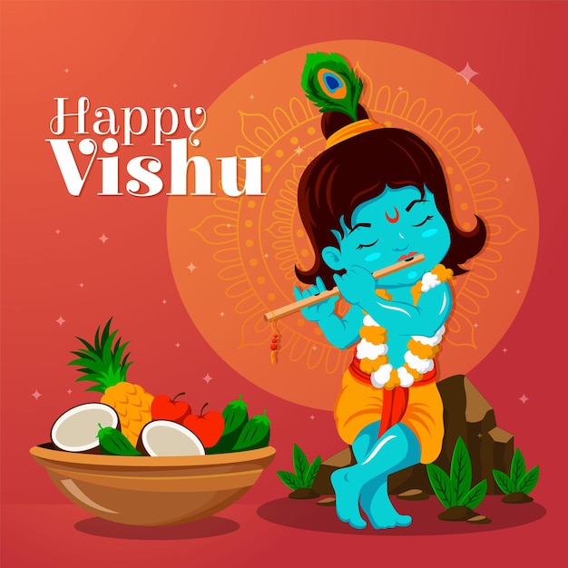 Feliz Vishu con el pequeño Krishna Flat