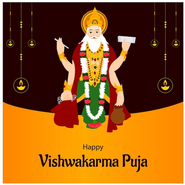 Feliz Vishwakarma Puja Festival Hindú Indio Celebración Vector Ilustración