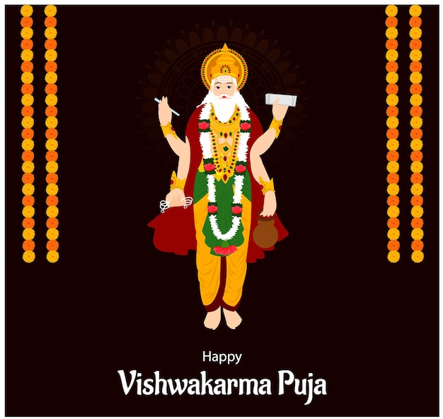 Feliz Vishwakarma Puja Festival Hindú Indio Celebración Vector Ilustración