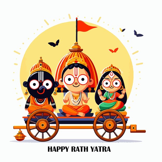 Feliz Yatra del Señor Jagannath Bala Bhadra y el diseño de Subhadra de la ilustración vectorial