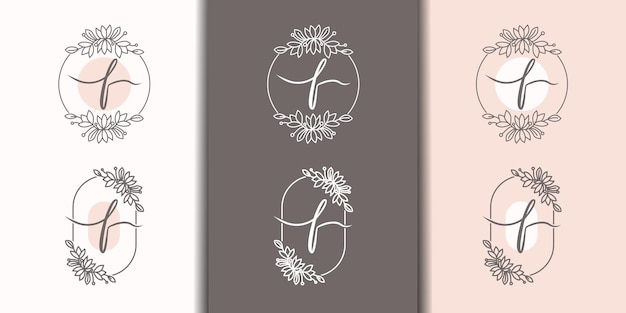 feminime letra f con plantilla de logotipo de marco floral