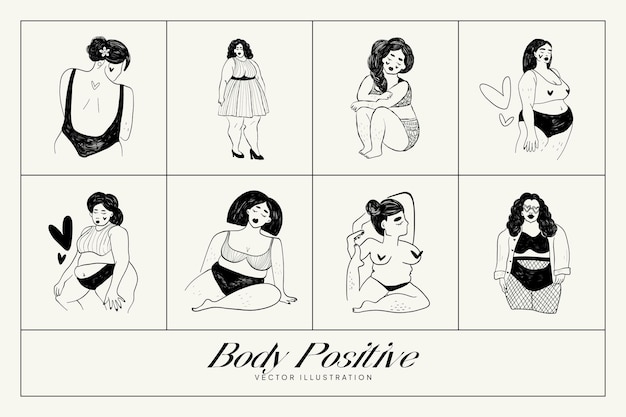 Feminismo cuerpo positivo ilustración con figura femenina minimalista amor a propia figura femenina