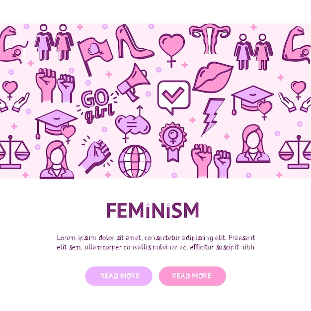 Feminismo Movimiento Flyer Banner Carteles Tarjeta Vector