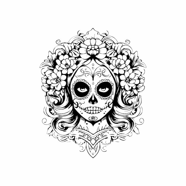 Femme Vector de estilo cráneo de azúcar Retrato en estilo tradicional mexicano8