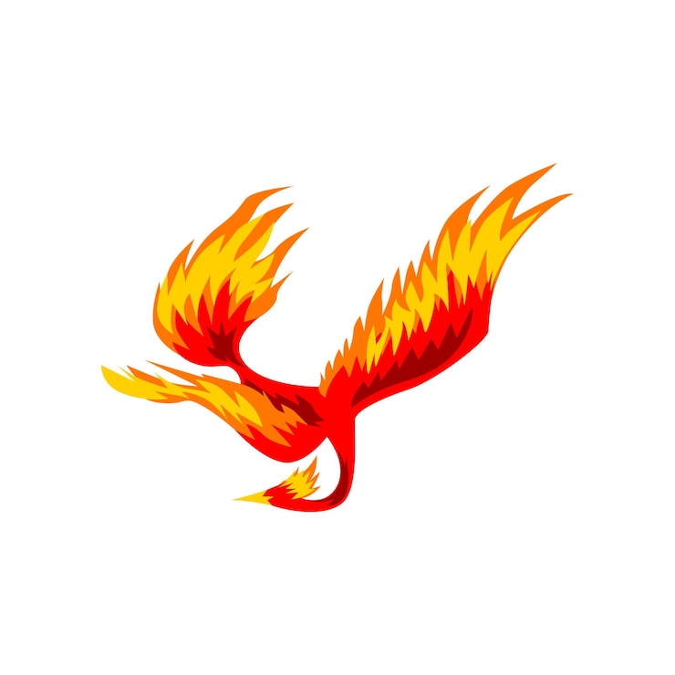 Vector fénix en llamas cuento de hadas pájaro de fuego volando vector ilustración aislada en un fondo blanco