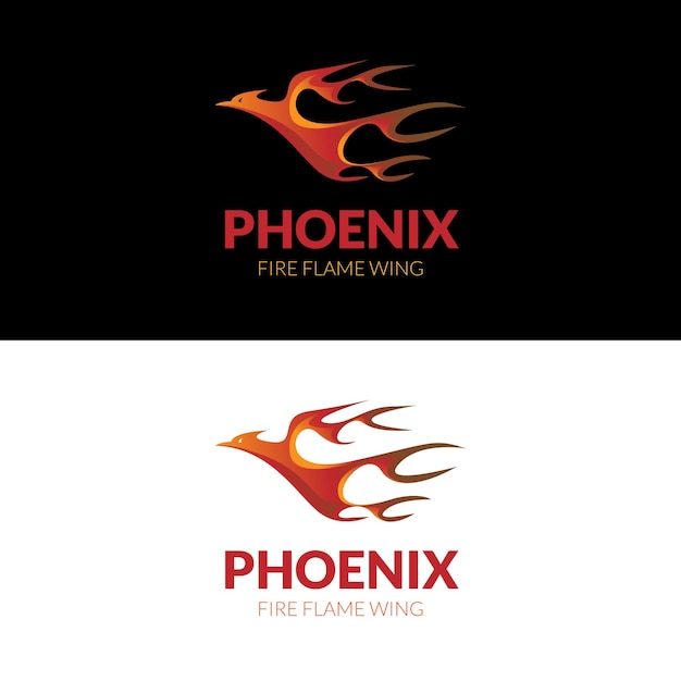 Fénix volador con diseño de logotipo de ala de llama de fuego