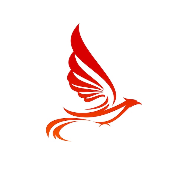 Fénix volando icono de pájaro de fuego pájaro mágico animal en llamas o fantasía fénix símbolo vectorial idea infinidad creatividad y espíritu de libertad concepto símbolo de la compañía emblema con hada roja pájaro del fuego