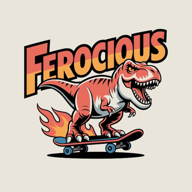 Ferocious TRex Skateboard Mascot Illustration