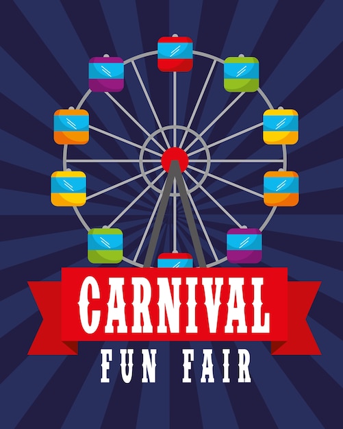 Vector ferris wheel retro poster feria de carnaval