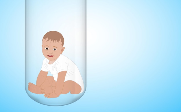 Fertilización in vitro de fiv niño en un tubo de ensayo el concepto de infertilidad centro de fiv problema de fertilidad de pareja infértil espacio de copia de póster médico ilustración vectorial