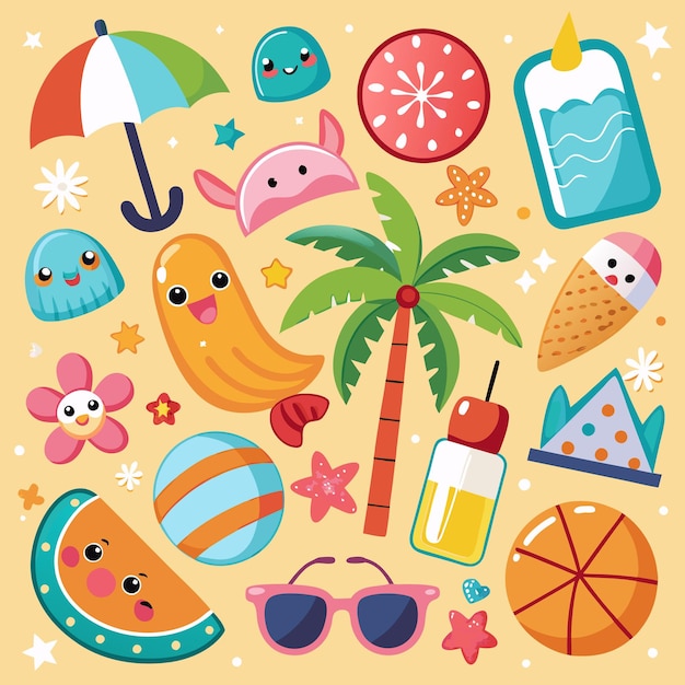 Festa divertida de verano en la piscina de la playa con personajes lindos