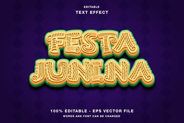 Vector festa junina 3d efecto de texto editable