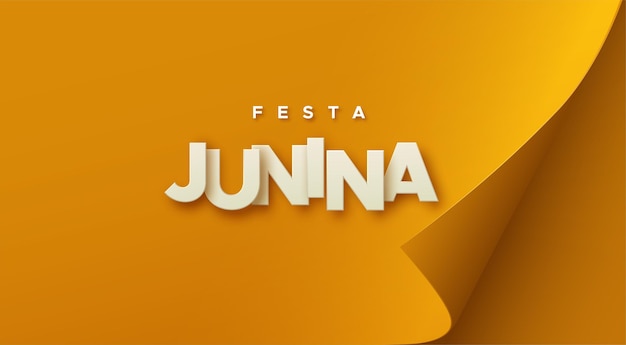 Festa Junina cartel blanco sobre hoja de papel naranja con esquina curvada