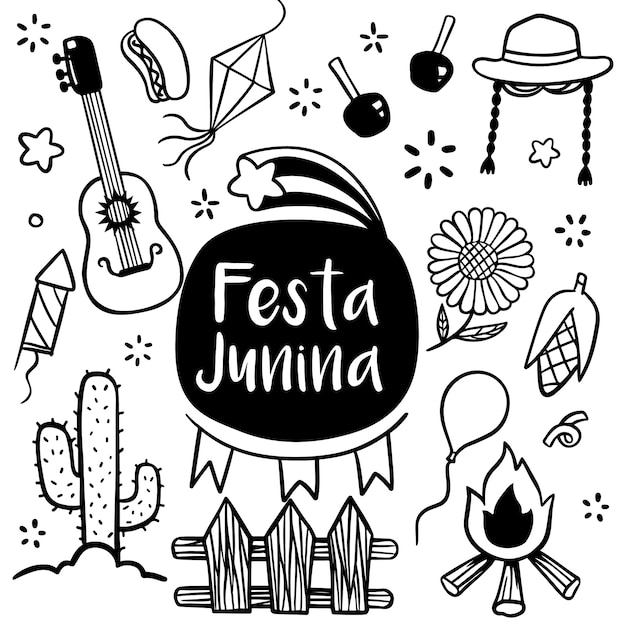 Festa junina festival dibujado a mano estilo doodle