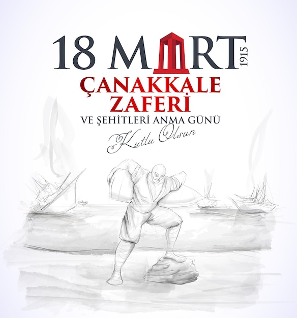 Vector festa nacional turca del 18 de marzo de 1915 el día de los otomanos monumento a la victoria de canakkale