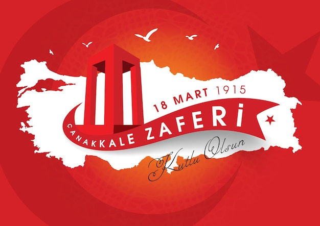 Vector festa nacional turca del 18 de marzo de 1915 el día de los otomanos monumento a la victoria de canakkale