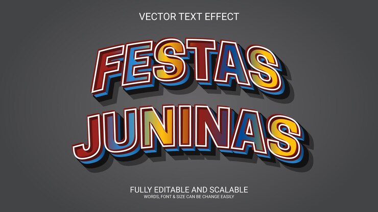 Vector festas juninas 3d vector totalmente editable efecto de texto eps