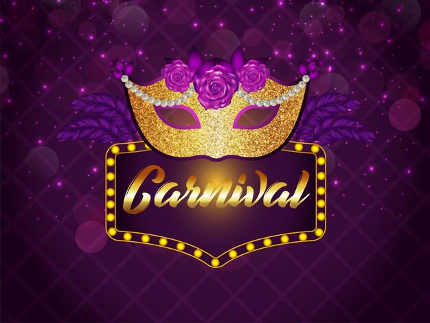 Festival brasileño de carnaval con máscara dorada sobre fondo negro