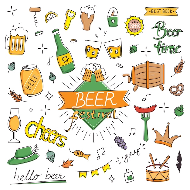Festival de cerveza dibujado a mano estilo doodle