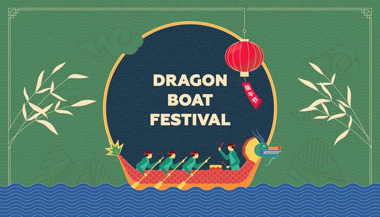 Festival chino de carreras de barcos dragón bandera china duanwu tradición de vacaciones dumplings de bambú zongzi