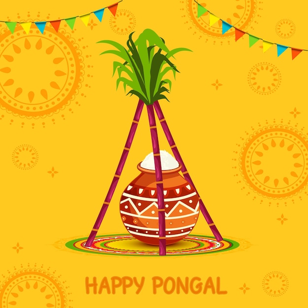 Vector festival de cosecha del sur de la india fondo feliz de la tarjeta de felicitación de pongal.