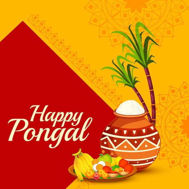 Festival de cosecha del sur de la India Fondo feliz de la tarjeta de felicitación de Pongal.