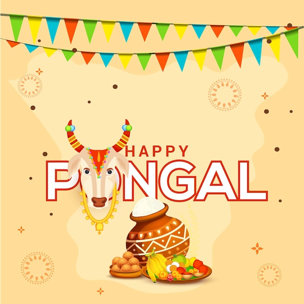 Festival de cosecha del sur de la India Fondo feliz de la tarjeta de felicitación de Pongal.