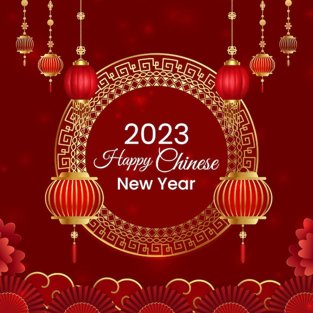 Festival decorativo feliz año nuevo chino 2023 estilo en color Diseño de fondo 33