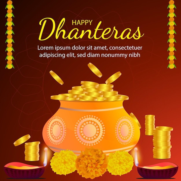 Festival de dhanteras de vector libre con monedas de oro